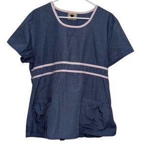 Black Star Womens XL Scrub Top Navy With Pink Trim Polyester/Cotton